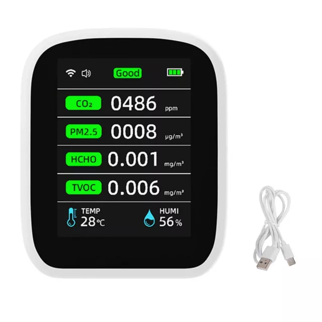 8 in 1 Indoor Air Quality Monitor and CO2 Detector for Home WiFi Enabled