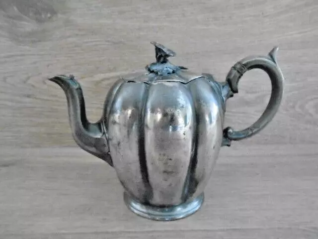 Antique Pewter Tea Pot By James Dixon & Sons Sheffield Pumpkin 4703 pattern 5" H