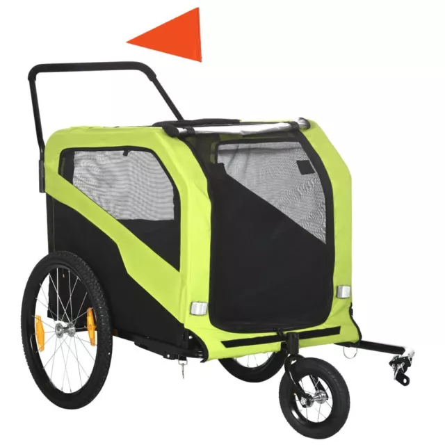 Pawhut 2 in 1 30kg Dog Bike Trailer Pet Stroller Large Dogs 20" Wheels Green