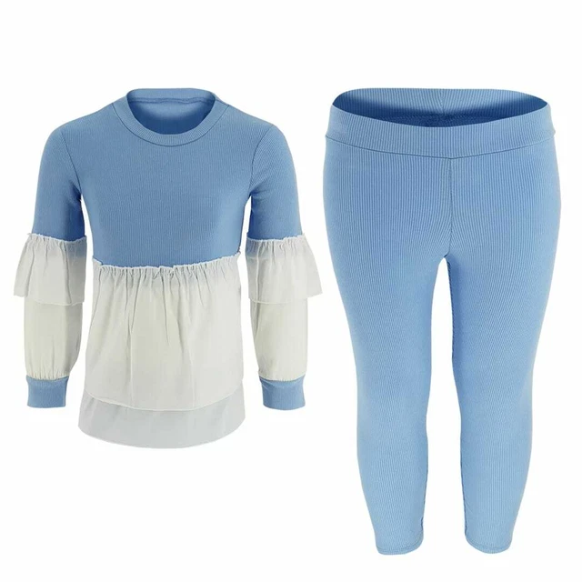Set abbigliamento lounge per ragazze bambini set salotto doppio peplum 2-12 anni Regno Unito
