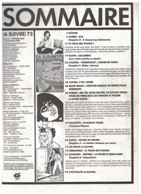 MAGAZINE (A SUIVRE) no 73 (1984) SPECIAL FOREST - 30 ANS D IMAGES - COMES - EVA 2