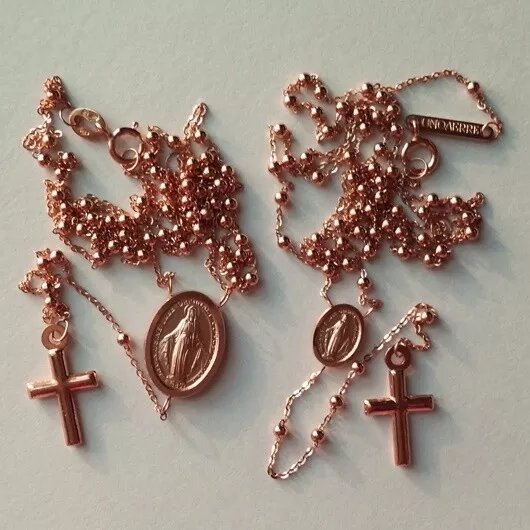 10ct 10K rose Gold rosary beads necklace with Medallion and Cross Made in Italy 10ct 10K rose Gold rosary beads necklace with Medallion and Cross Made in Italy