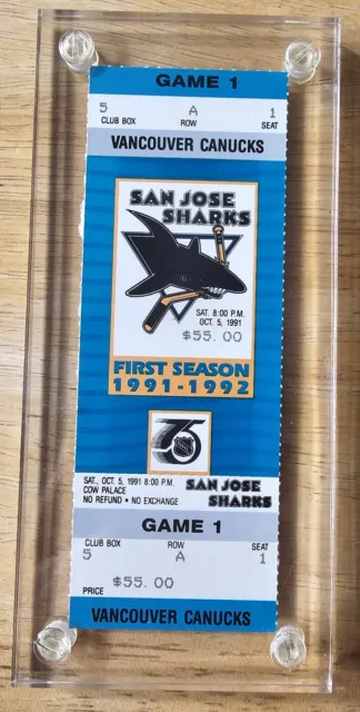 San Jose Sharks 1st Game Inaugural Season Game #1 - 10/5/91 Encased