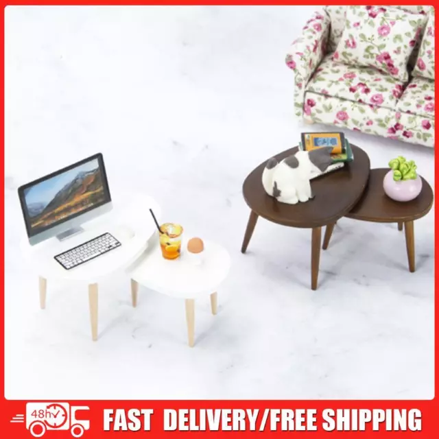 2pcs Mini Model Tea Table Non-Toxic 1/12 Wooden Model Furniture for Doll House