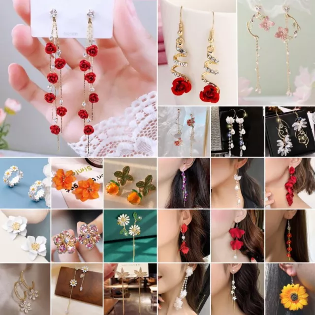 Fashion Flower Crystal Earrings Stud Women Drop Dangle Wedding Party Ear Jewelry