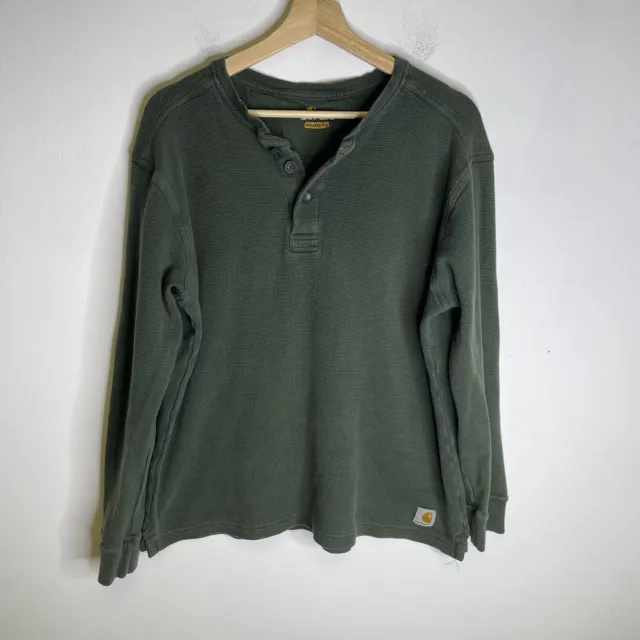 Carhartt Relaxed Fit Long Sleeve Henley Thermal Shirt Mens Large Boxy Green Work