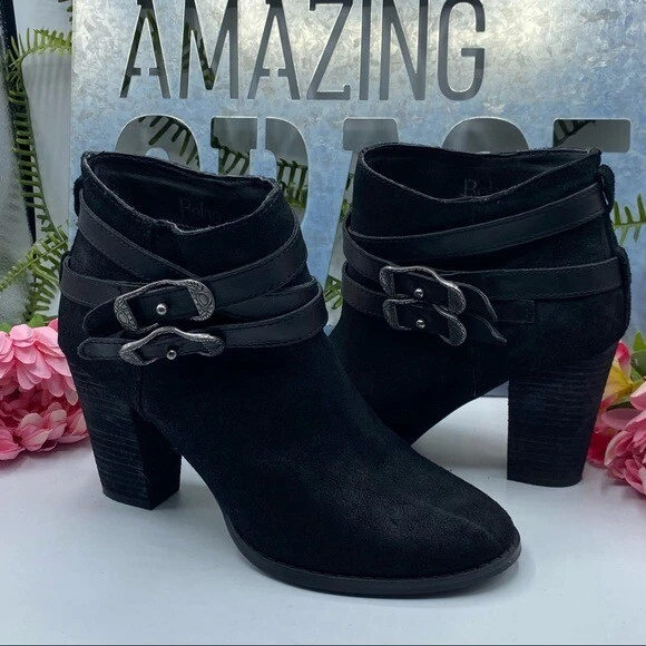 Reba Sz 8 Zania Black Suede Ankle Western Booties