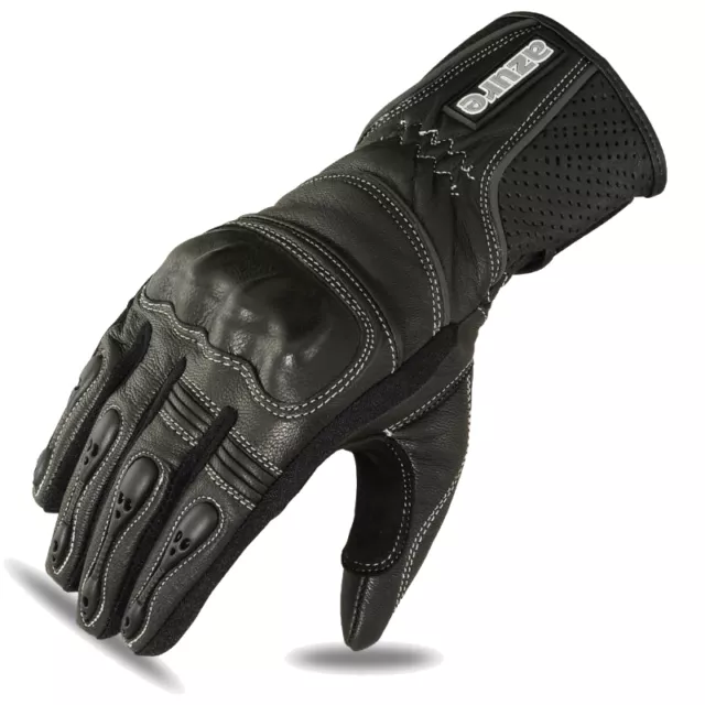 Motorradhandschuhe Motorrad Biker Rennbekleidung schwarz Ziegenleder Knöchel, L-1