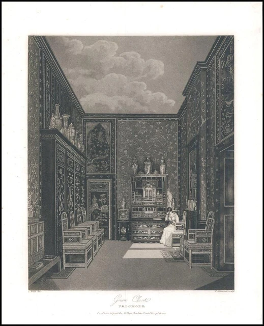 1819 LONDON Aquatint London GREEN CLOSET FROGMORE by W H Pyne (PR36)