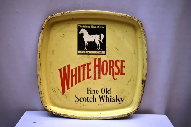 Vintage Advertising Tin Tray White Horse Fine Old Scotch Whisky Barware Collecti