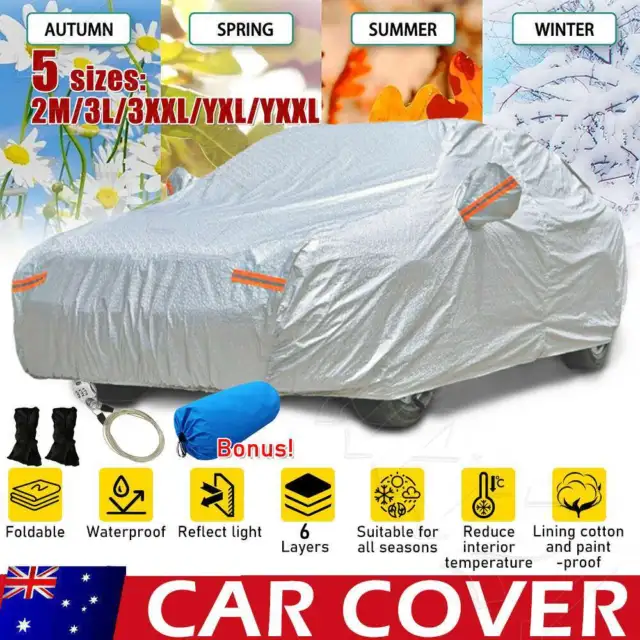 Large Car Cover Waterproof Aluminum 6 Layer UV Dust Hail Resitant Universal Size