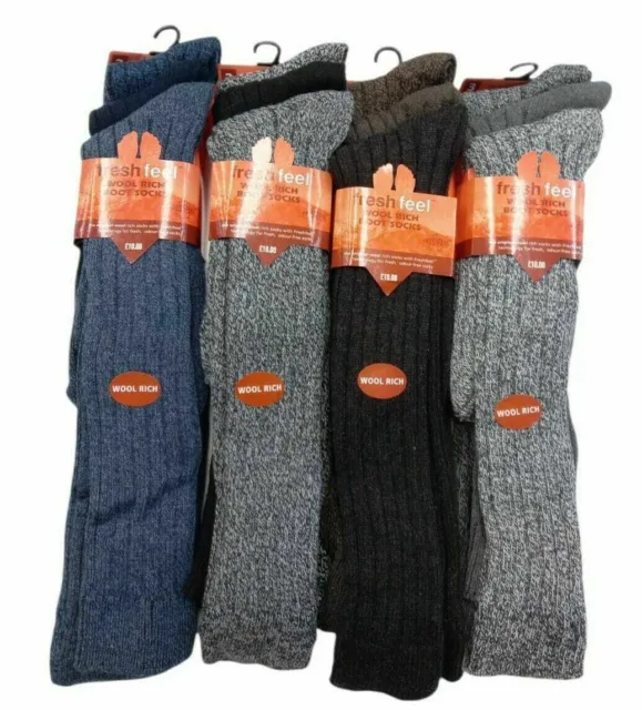 Mens Long Thick Chunky Wool Work Hiking Boot Socks Warm Size UK6-11 6,12 Pairs