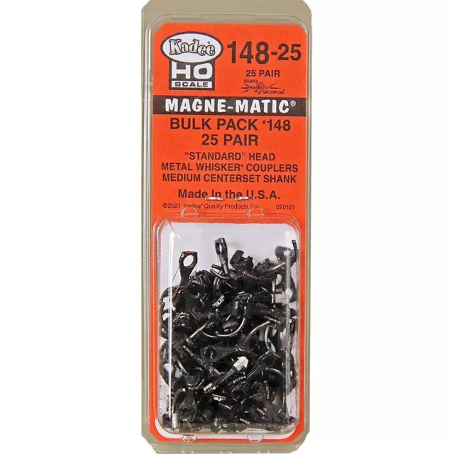 Kadee #148-25, Bulk Pack -25 pair #148 Whisker Metal Couplers,HO Scale (old #14)