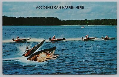 Comics~Accidents Can Happen Here!~Jetski Boats & Muskellunge Fish~Vintage PC