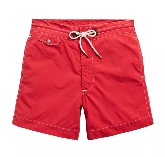 Ralph Lauren RRL Rojo Sarga Pantalones Cortos de Baño Cordón Boardshorts Nuevo