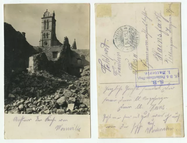 14782 - Woinville - Zerstörte Kirche - Echtfoto - Feldpostkarte vom 16.6.1915