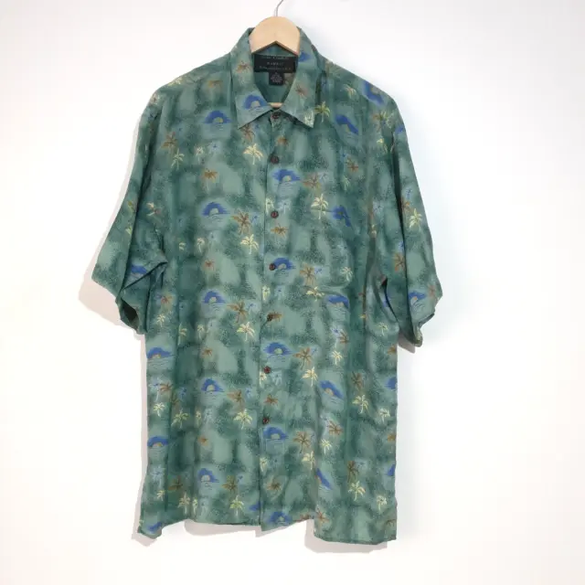 Camicia hawaiana Silk Traders XL blu 100% seta vintage anni 80 90 festival retrò