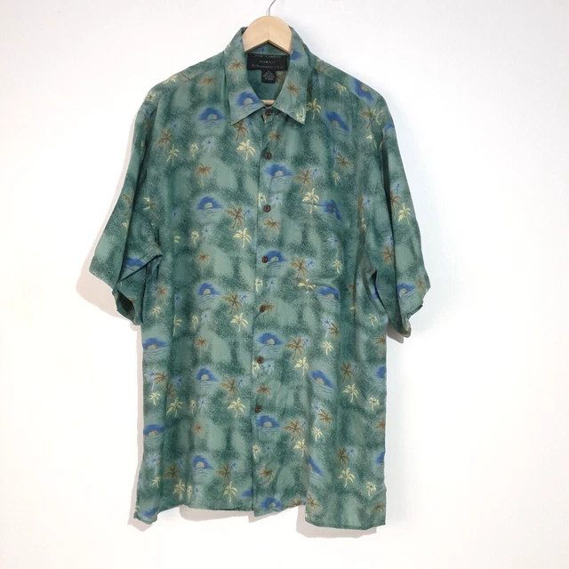 Camicia hawaiana Silk Traders XL blu 100% seta vintage anni 80 90 festival retrò