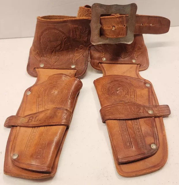 1960's  LEATHER Halco Kusan BONANZA Toy Cowboy CAP GUN Belt HOLSTER