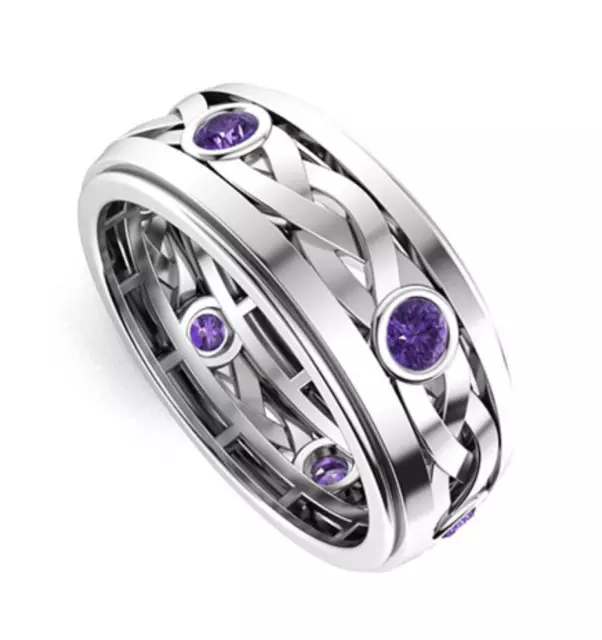 Lab Created Amethyst Men's Ring 925 Starling Silver Round Cut Handmade Ring.