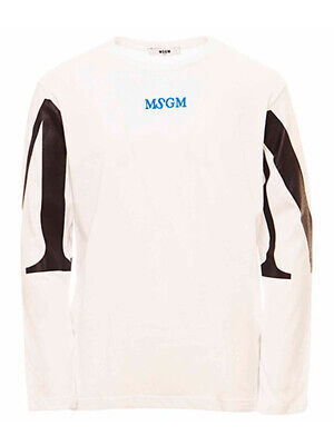 T-shirt Msgm bimbo MS027908 bianca maniche lunghe logo azzurro cotone AI21