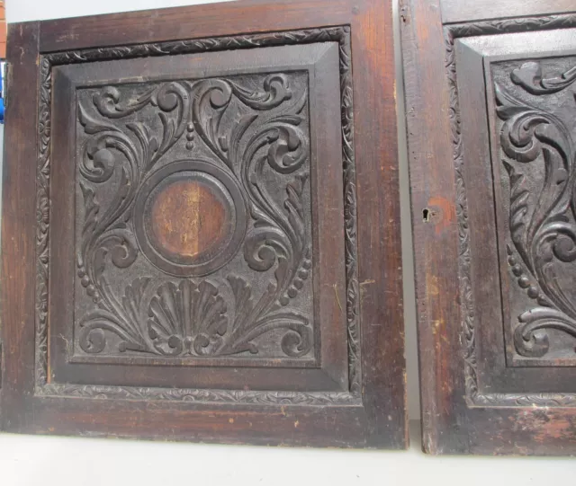 Victorian Carved Wooden Panels Plaques Cupboard Doors Antique Old Wood Urn 3