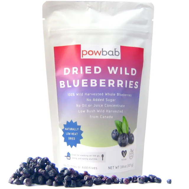powbab Dried Wild Blueberries 100%. No Sugar Added. No Oil. KETO and Unsweetened