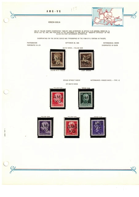 AMG VG Italy Trieste 1945 Definitive Set MLH on Bush Album Page