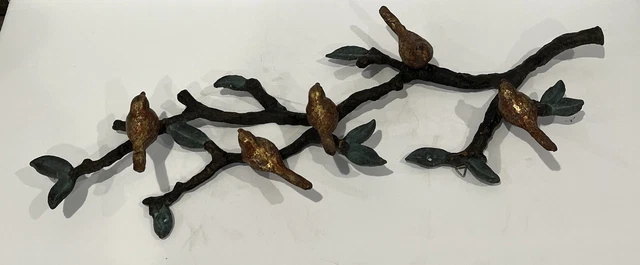 Heavy Cast Iron Birds on a Branch Wall Hanger Rustic Decor Brutalist Sculpture