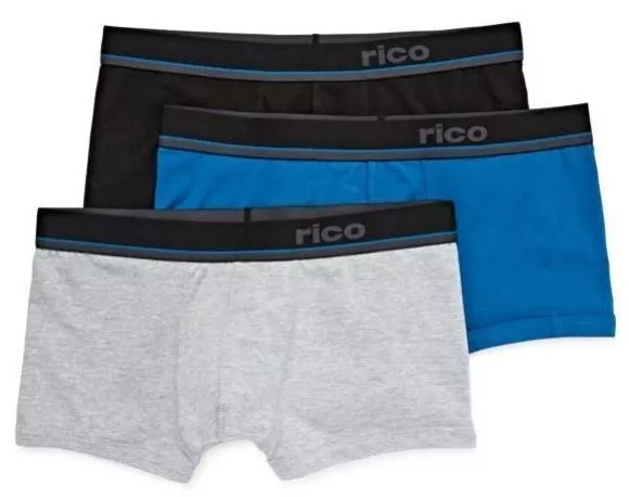 RICO Men's 3-Pk. Cotton Stretch Trunks Black/Turq/Gray Size XL