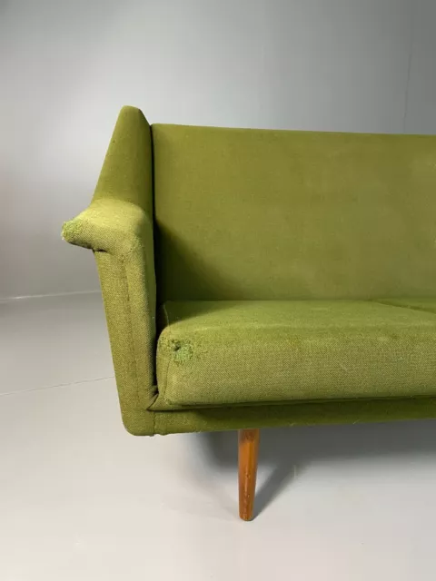 EB6365 Vintage Danish 4 Seat Sofa Green Wool Retro Mid Century Modern M4SS 3