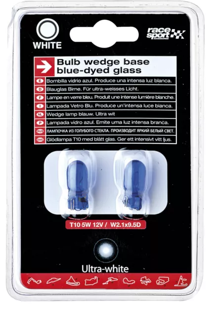 2 x Sumex T10 501 Wedge Base Side Light Bulbs 12V/ 5W - Xenon White / Deep Blue