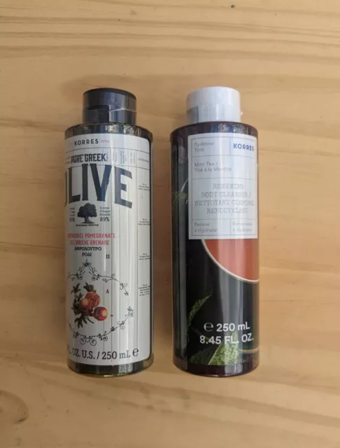 LOTE DE DOS (2) gel de ducha y limpiador griego puro Korres, oliva como nuevo, 8,45 oz cada uno