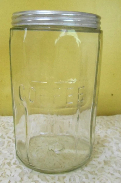 Antique Hoosier Cabinet Clear Glass 12 Panel Embossed Coffee Jar With Lid