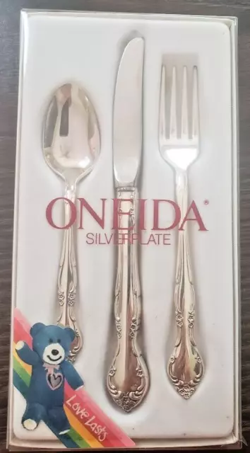 Vintage Oneida Silver-plate Affection 3 Piece Child Set (Spoon, Knife, Fork)