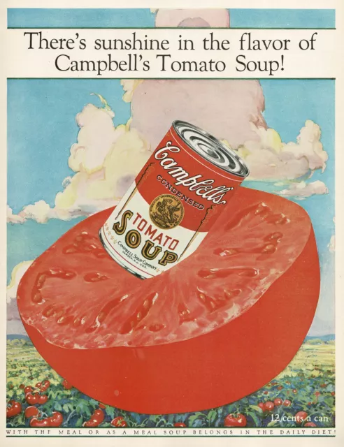 1920s Vintage Campbell Tomato Soup Surreal Color Art Deco Print Ad LARGE
