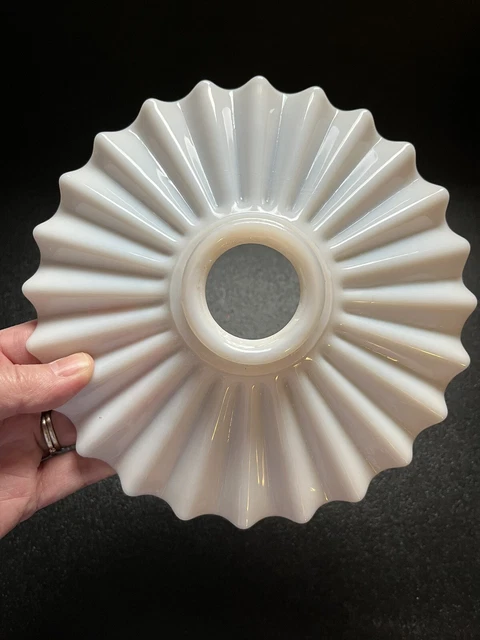 Antique Milk Glass Petticoat Oil Lamp Shade 8” Ruffled Edge with 2.25" Inner