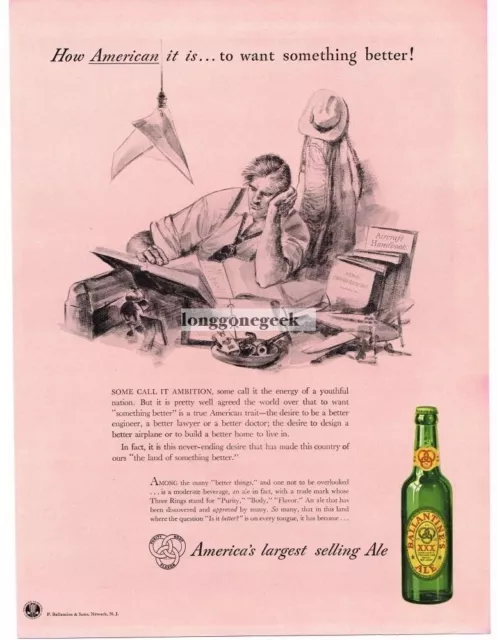 1942 Ballantine XXX Ale Beer Aircraft Engineer art Vintage Ad