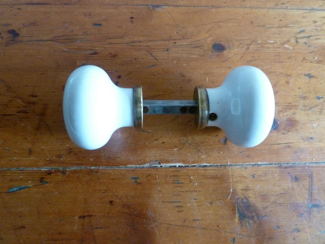Pair of Vintage White Porcelain / Ceramic Vintage Round Door Knobs