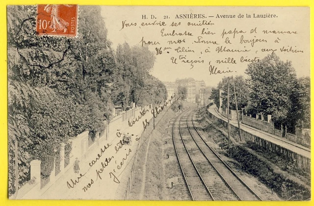 cpa 92 - ASNIERES SUR SEINE Avenue de la LAUZIERE Rue du BOIS Chemins de Fer