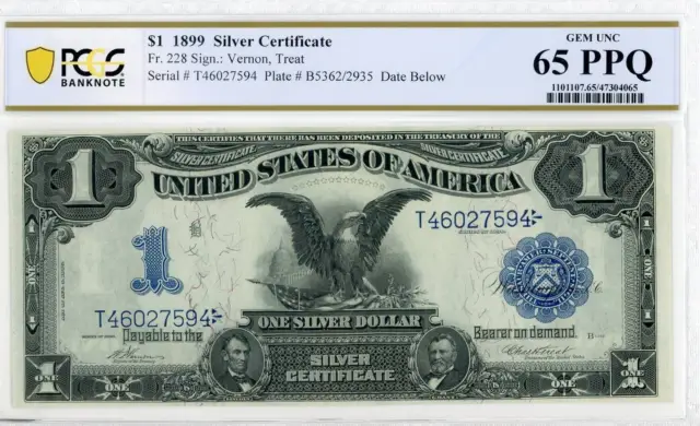 NobleSpirit No Reserve Fr 228 1899 $1 Silver Certificate PCGS MS 65 PPQ