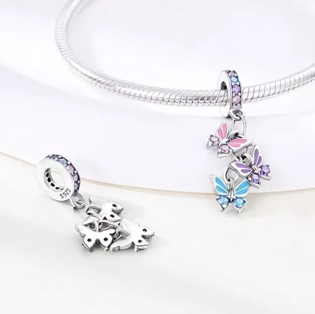 Three Butterflies Dangle Charm For Bracelets S925 Sterling Silver 2