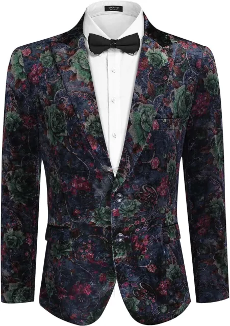 COOFANDY Mens Floral Tuxedo Jacket Slim Fit Paisley Notched Lapel Velvet Suit Bl