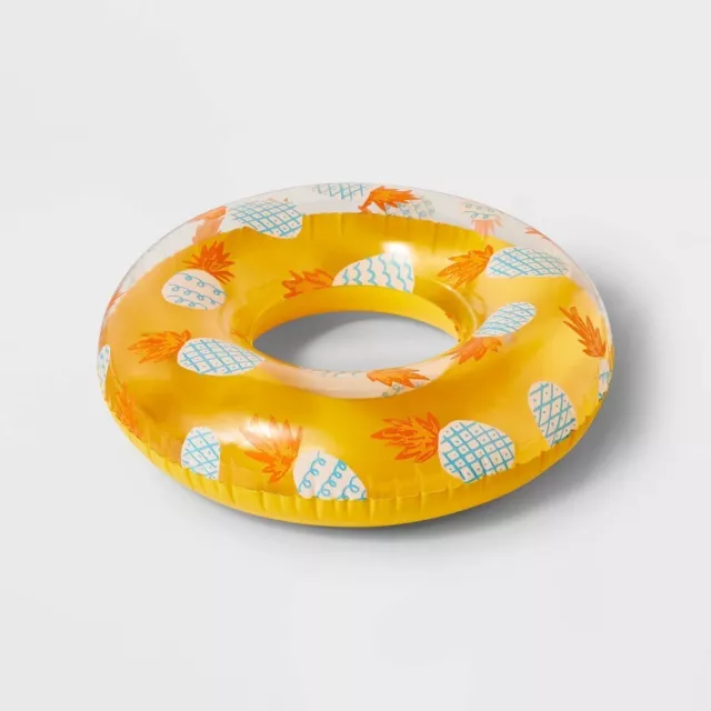Sun Squad Inflatable Swim Tube Yellow Bottom Clear Pineapple Design Top 31" Q2
