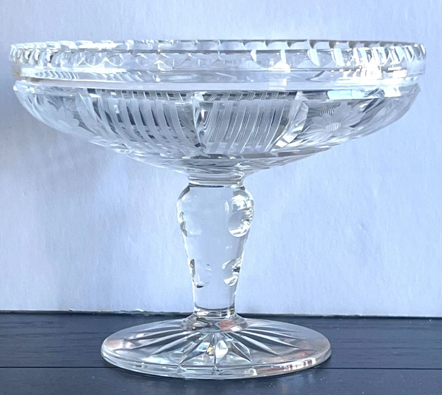Fry Signed American Brilliant Cut Glass ABP Pedestal Bowl Compote Flowers Leaves