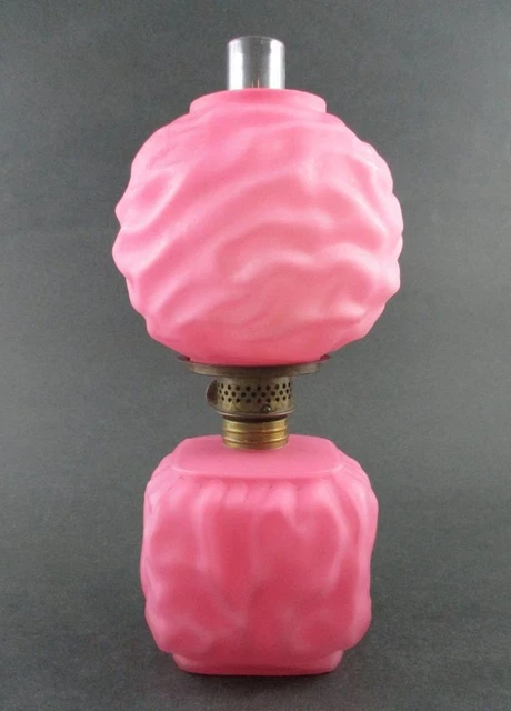 "DRAPE" - antique PINK Satin Glass MINIATURE Oil LAMP square Font - S1-231