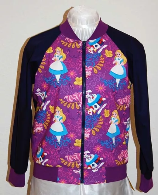 Bomber Jacket Ladies made w/Alice in Wonderland licensed cotton fabric- Sz. XL