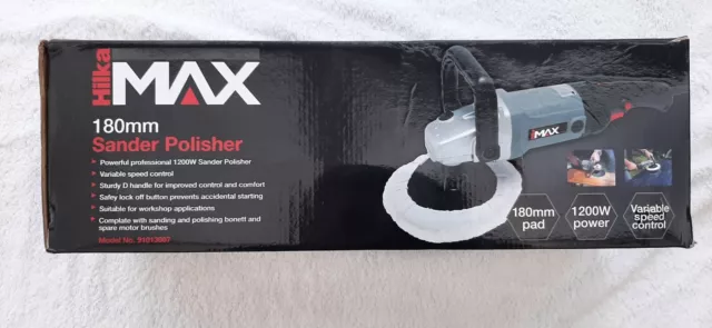 Hilka Max Aubital Sander Polisher Buffer Heavy Duty 1200W & 180Mm Pad & Bonnet.