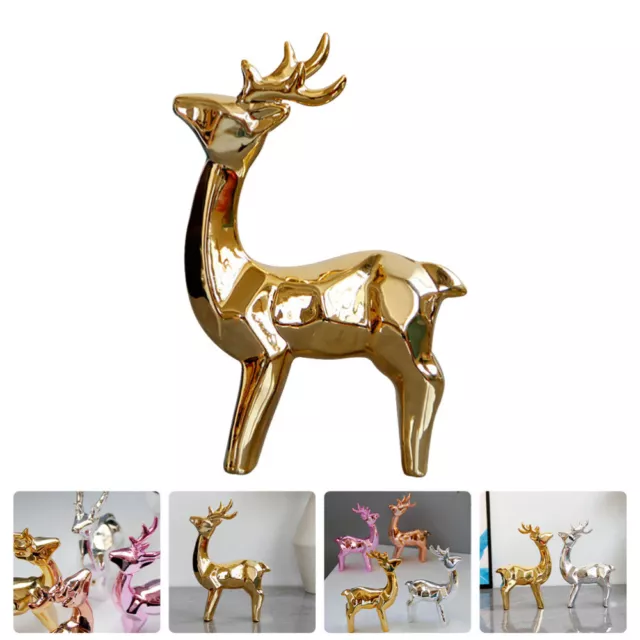 Reindeer Ceramic Decor Gold Accent Origami Elk Figurines Shelf