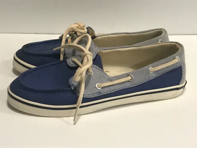 Polo Ralph Lauren Devin Blue Striped Canvas Boat Deck Shoes Women’s Size 6.5